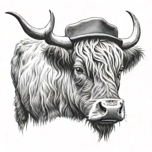 Highland Cow With Cowboy Hat And Boots Realistic