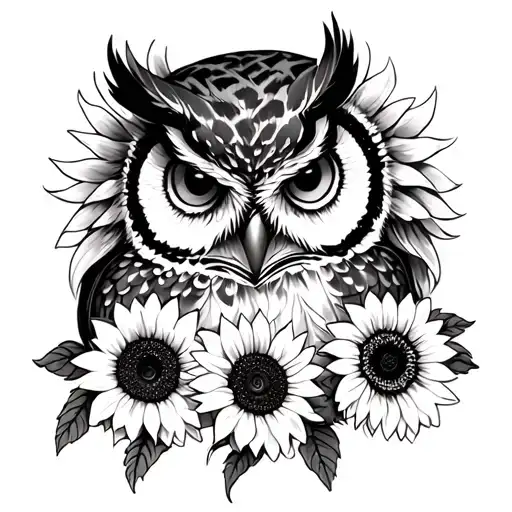 Owl And Sunflowers
