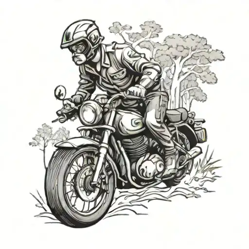A Teacher Riding A Motorbike Through A Forest With A Book In Hand