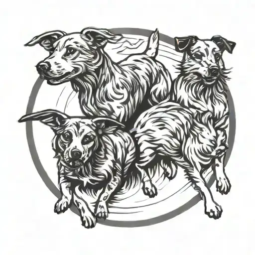 Three Dogs Running Around Eachother In A Circle