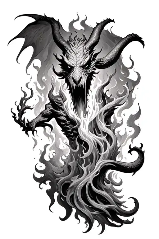 Fire Breathing Demon With Forest Background Black And White