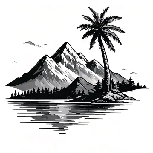 Mountain And Palm Tree
