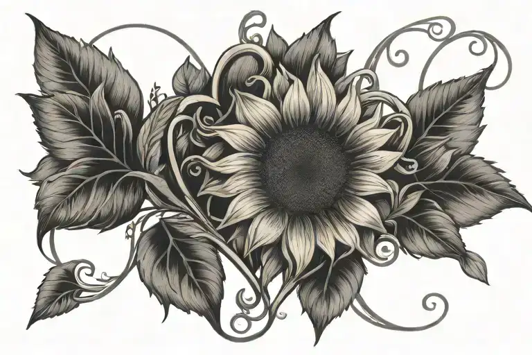 Sunflower Intertwined With Love Heart Fingerprint