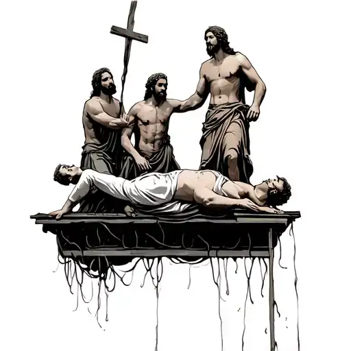 4 Friends Lowering The Paralytic Man From The Roof Of The House To Jesus Christ In Mark 2