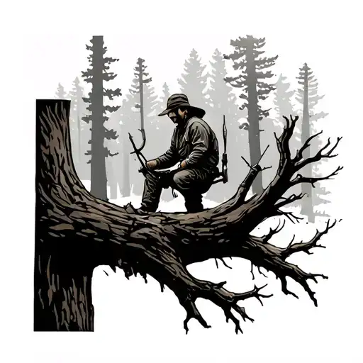 Hunting Forest With A Guy In A Tree Stand