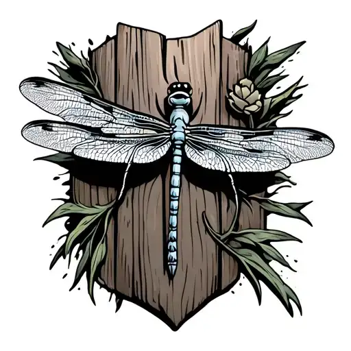 Wooden Cross With Dragonfly Flying