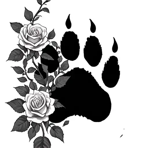 Dog Paw Print With Rose Vines Growing