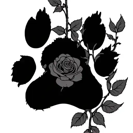 Dog Paw Print With Rose Vines Growing Around