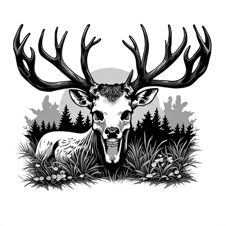 Outdoor Scene With Skeleton Deer