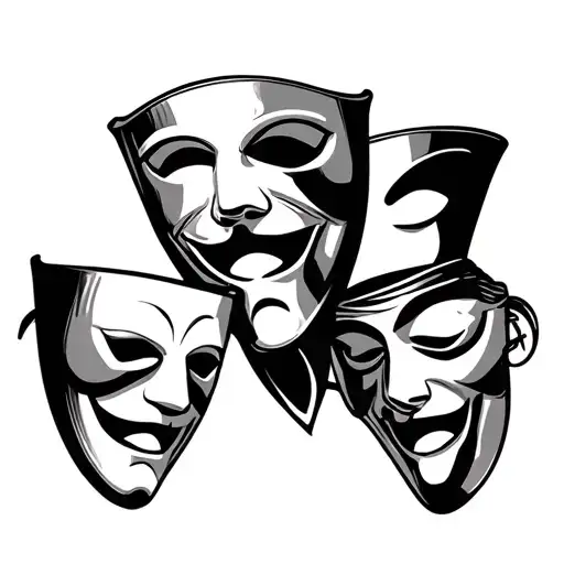 Black And While Simple Tattoo Of Theater Masks Tragedy