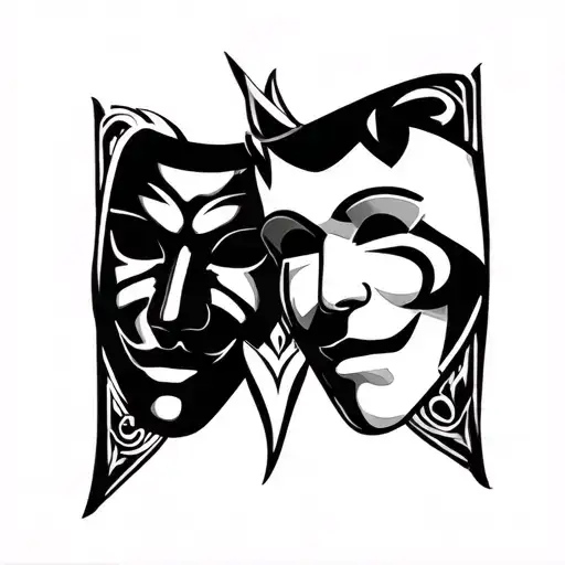 Black And While Simple Tattoo Of Theater Masks