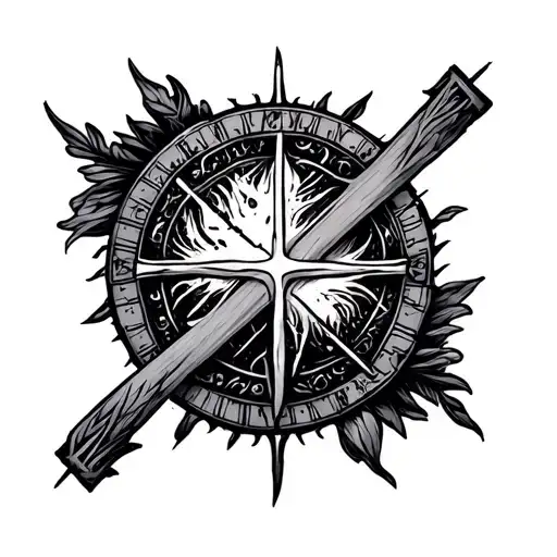 Cross And Vegvisir Symbol