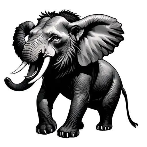 Elephant And Roaring Lion