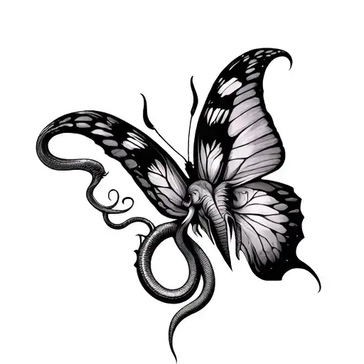 Semi Colon In A Butterfly Mixed With Maleficent Horns And Elephant And Medusa Snakes