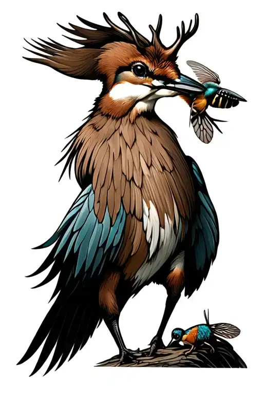 Stag With A Kingfisher Perched And A Honey Bee Flying