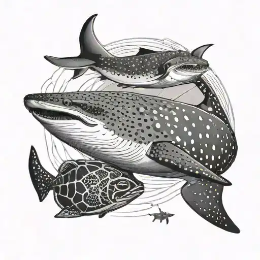 Whale Shark Swimming With A Manta Ray And A Turtle