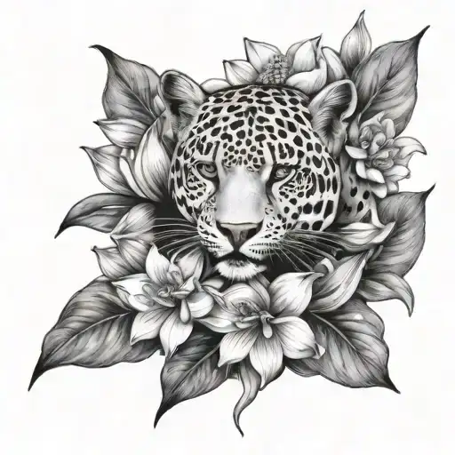 Jaguar And Lotus Flower