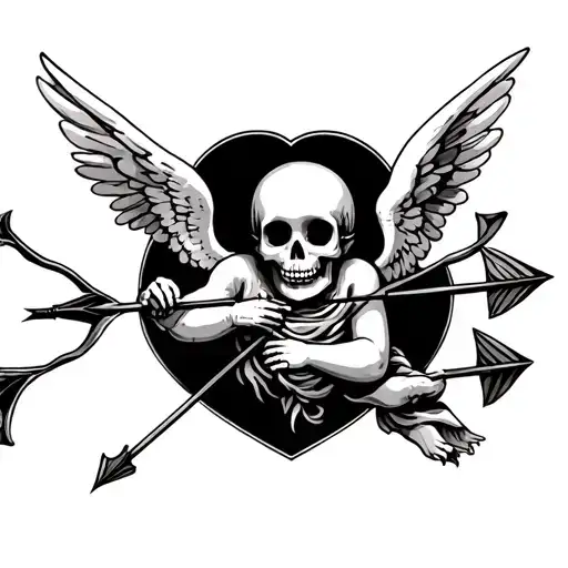 Skeleton Cherub Cupid Shooting Heart Arrows