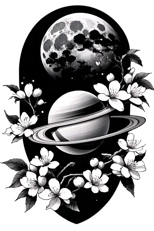 Saturn The Moon Cherry Blossom