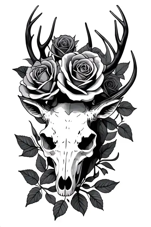 Roses With Deer Skull Wearing