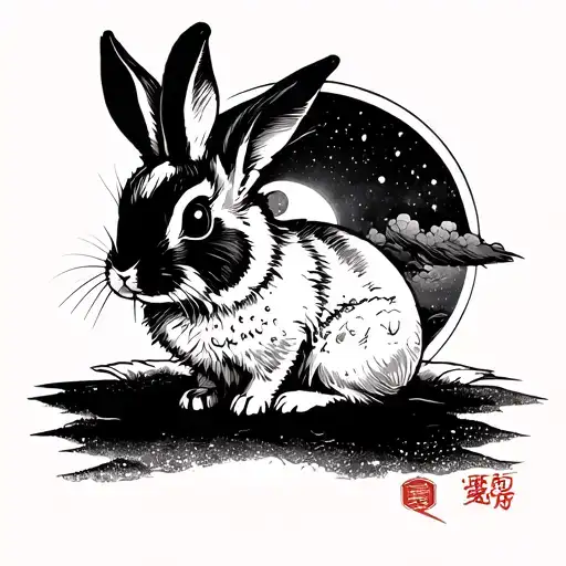 Ukiyo-e Rabbit On The Moon