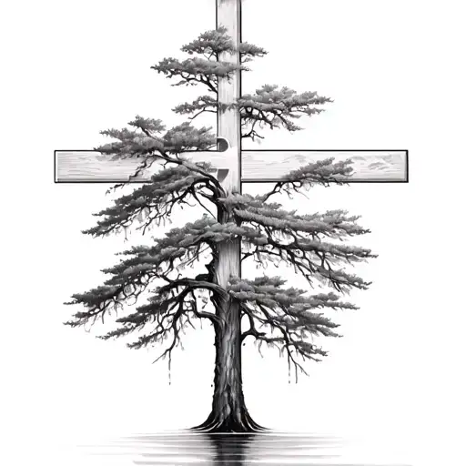 Bald Cypress Tree In Water With Cross