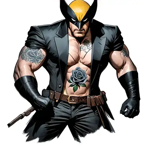 Wolverine In A Suit With A Rose