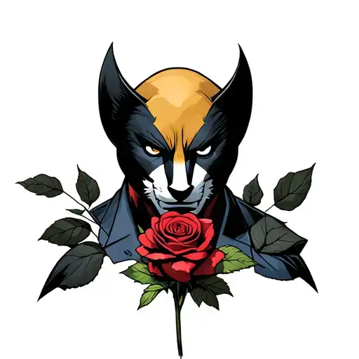 Wolverine Animal Head In Suit Holding A Rose