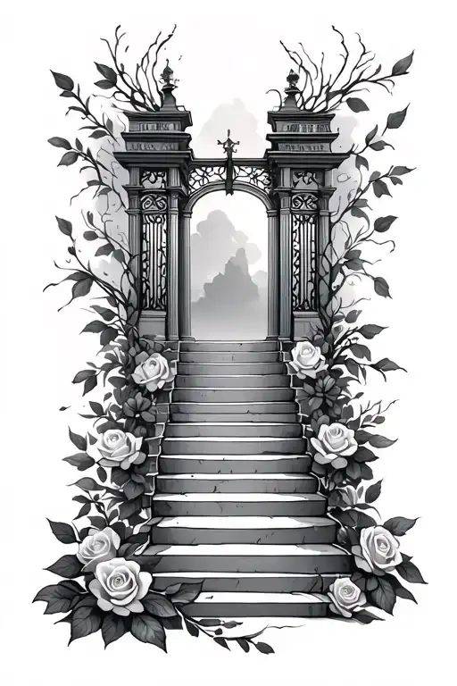 Heaven Gates With Stairs And Roses Growing