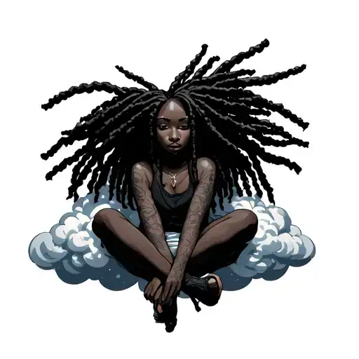 Black Anime Dreadlocks Sitting On The Cloud