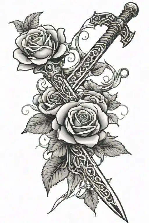 Sword With Roses Intertwined