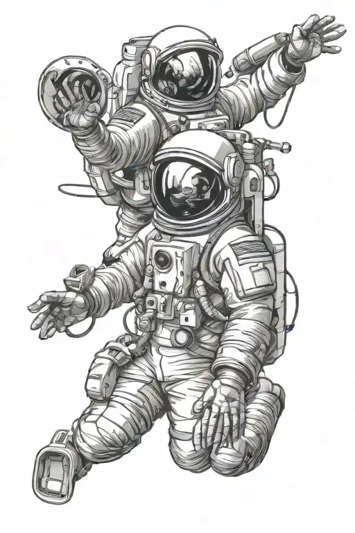 Astronaut And Deep Sea Diver Holding Hands