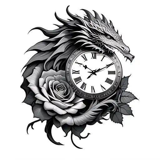 Dragon Clock And Rose Intertwined
