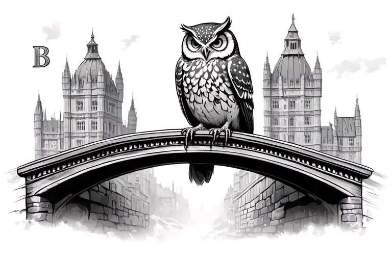 On Owl Perched On A Bridge In Front Of A Capital B In The Background