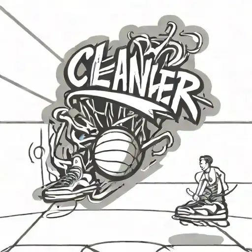 A Basketball Court With The Word 'Cleaner' Written In Graffiti Style On The Floor
