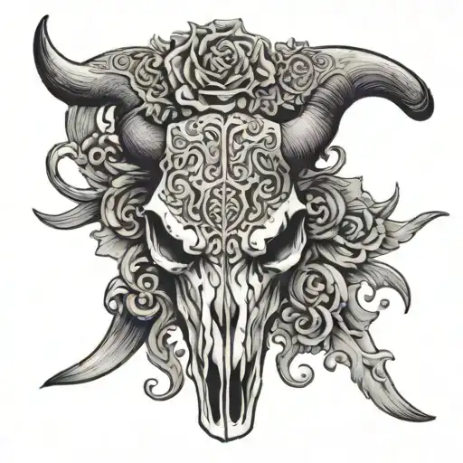 A Texas Longhorn Skull With Intricate Heavy Metal Inspired Details