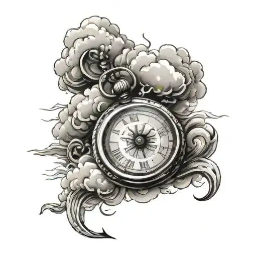 Pocket Watch Compass Clouds In The Background