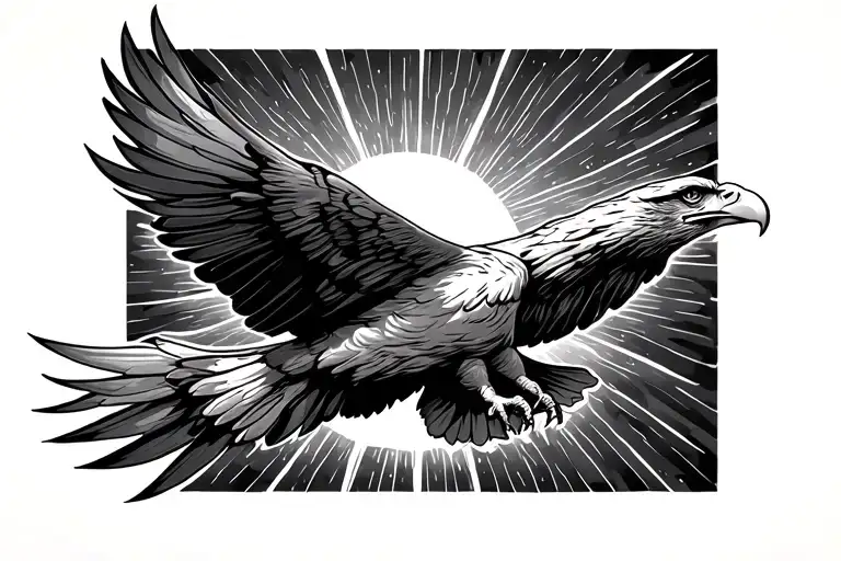 Eagle Flying Towards The Sun