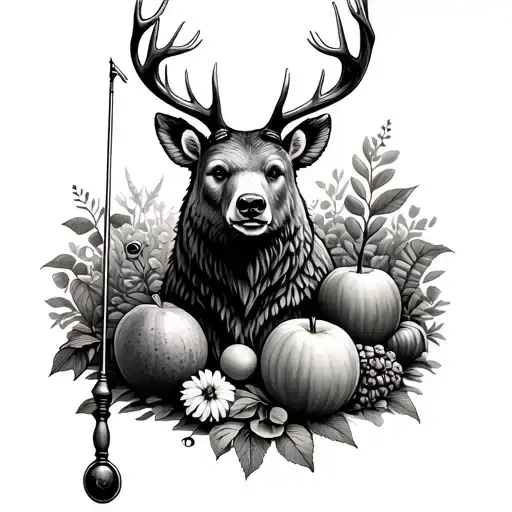 Deer Bear Fishing Pole Veggie Garden Fruit