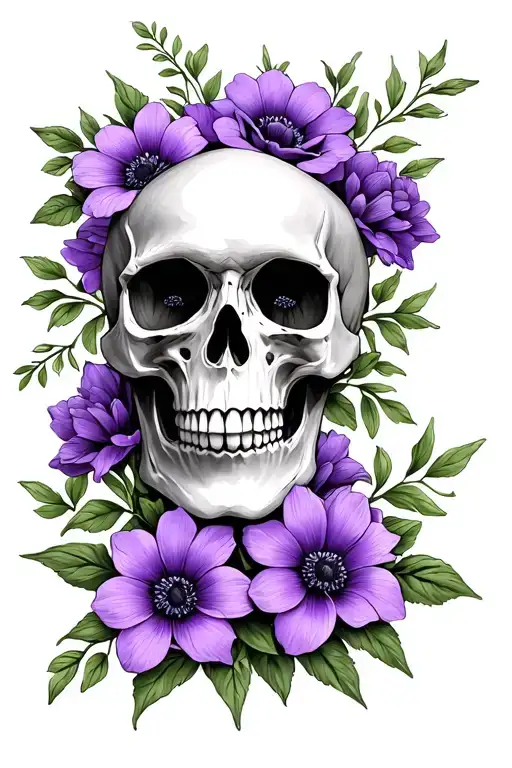 Skull And Purple Flowers