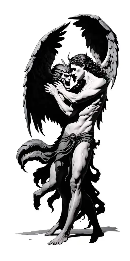 Angel And Demon Fighting Each Other