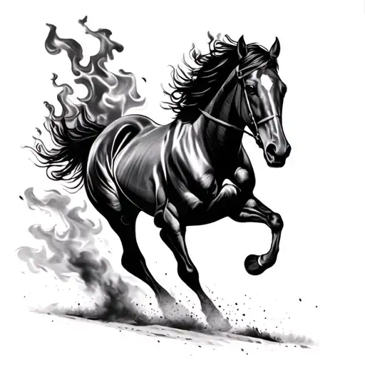 Make A Race Horse Running Away On Fire On The Left Chest Pec Towards The Shoulder