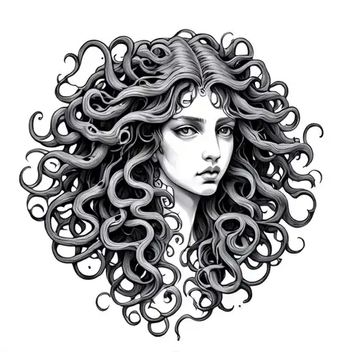 Medusa Fine Line Tattoo For Spine