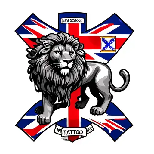 New School Lion With British Flag And Cross
