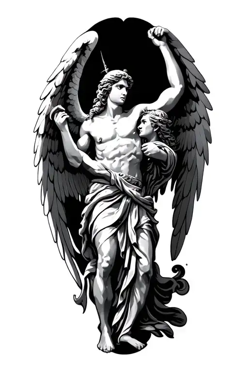 Greek Angel Fighting Dark Figuers