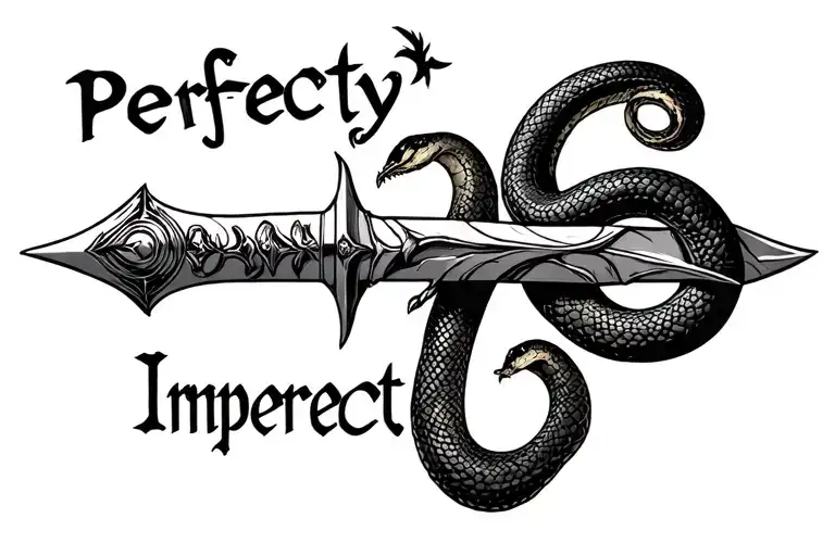 A Dagger And Snake Merged Together With The Words Perfectly Imperfect Inside The Dagger