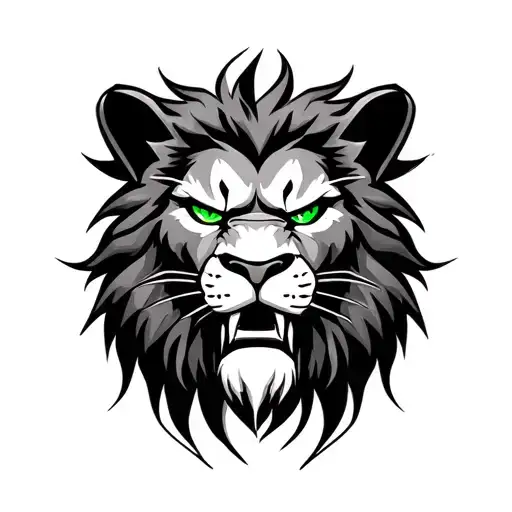 Angry Lion Face With Green Eyes