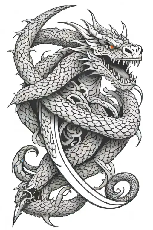 Dragon And Snake Wrapped Around A Sword