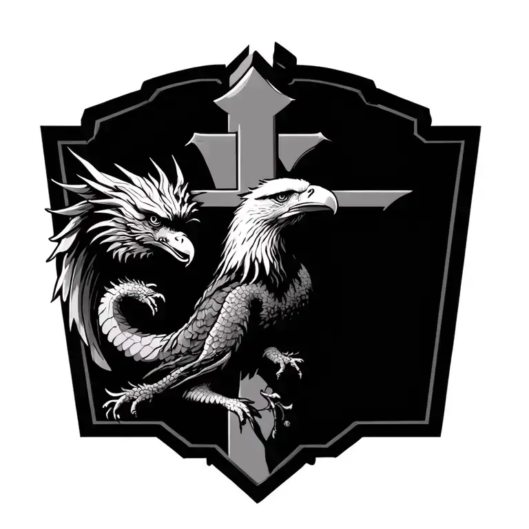Cross With Dragon And Bald Eagle