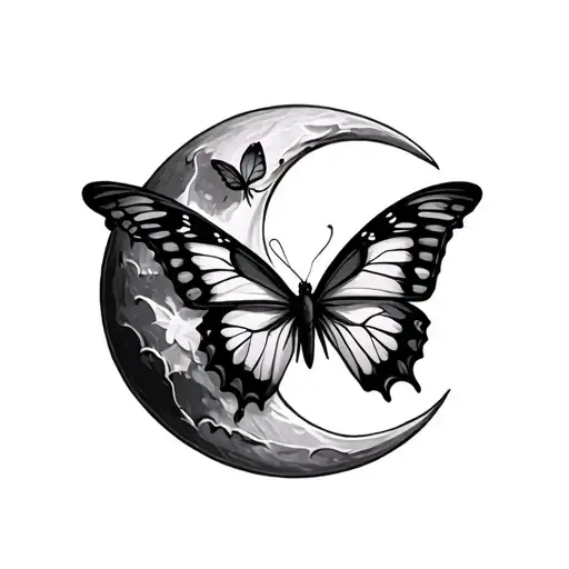 Moon And Butterfly Flying